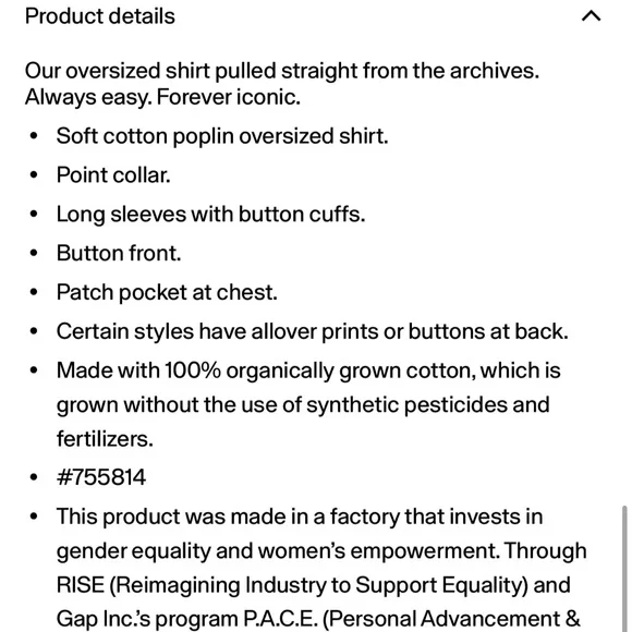 Gap Organic Cotton Poplin Big Shirt - White, XS Petite, NWT - Picture 7 of 7